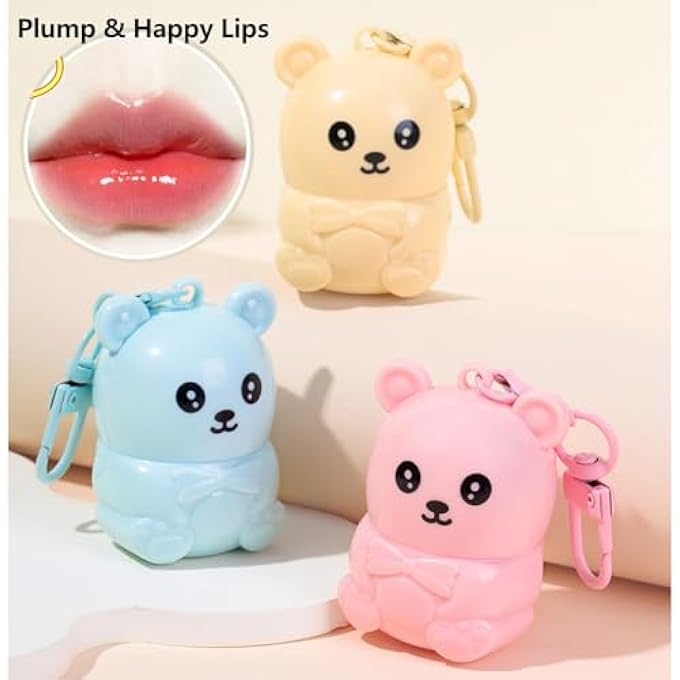 ADMD CUTE BEAR LIP BALM KEYCHAIN 3-PACK - STRAWBERRY, BLUEBERRY, HONEY FLAVORED, MOISTURIZING & PORTABLE LIP CARE FOR GIRLS WOMEN - Image 2